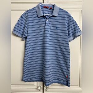 IZOD Size Large Short Sleeve Blue Striped Polo Shirt Golf Tennis Sports Top